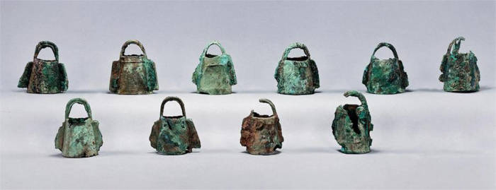 Bronze bells recovered from the Yinxu sacrificial pits