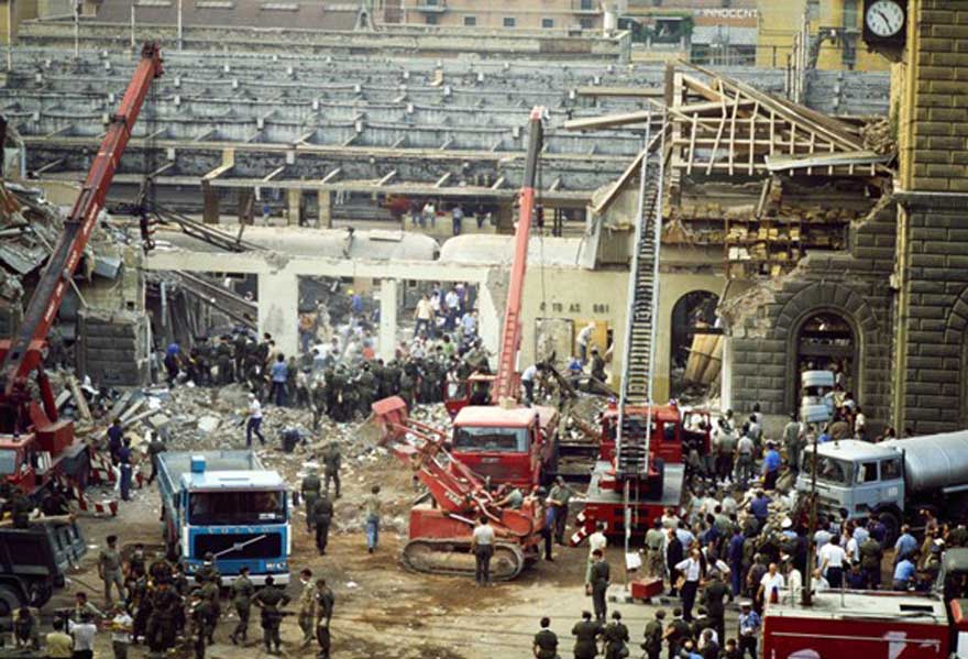 The aftermath of the Bologna train station bombing, August 2, 1980. 