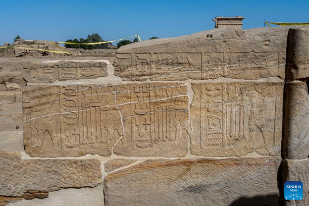 relief-carved stone at the Montu Temple precinct in the Karnak Temple Complex