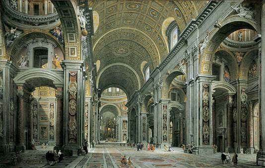 The Nave of St. Peter’s Basilica, painting by Giovanni Paolo Pannini,