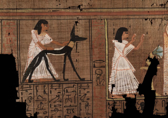 The vignette of Spell 117, showing the papyrus owner Ramose with the jackal god Wepwawet.
