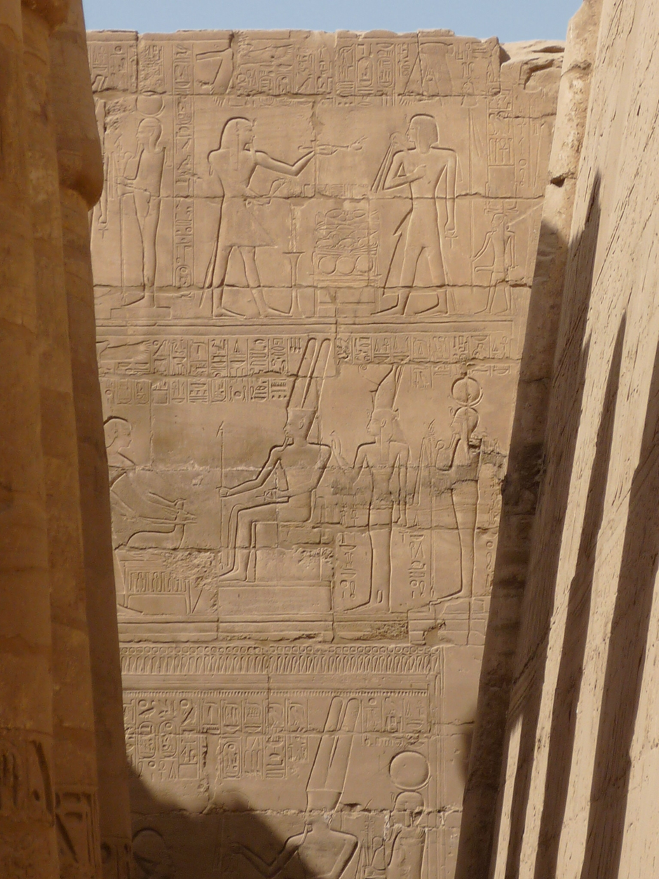 Relief in the Great Hypostyle Hall at Karnak, the vast Theban temple complex associated with Amun.