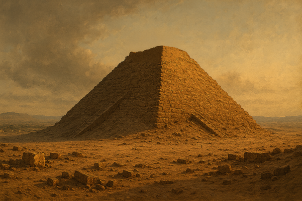 Artistic visualization of an unfinished, abandoned pyramid. 