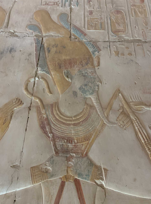Relief of Osiris from the Temple of Seti I, Abydos, Egypt.