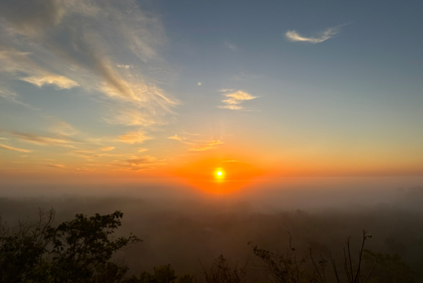 Sunrise over the jungles of Mexico, at the Maya site of Yaxuna, Yucatan