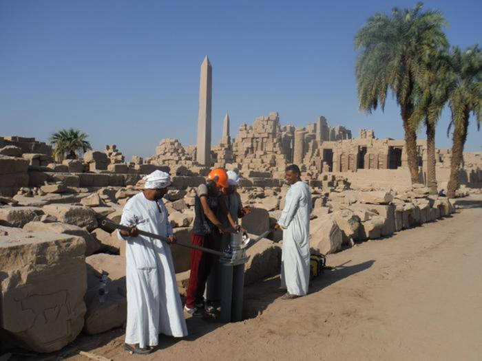 Core samples being extracted at Karnak Temple