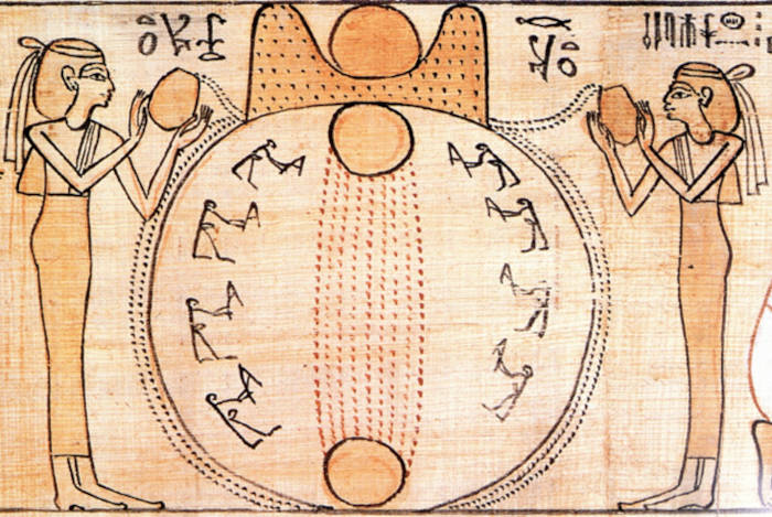 Ancient Egyptian creation myth depiction +