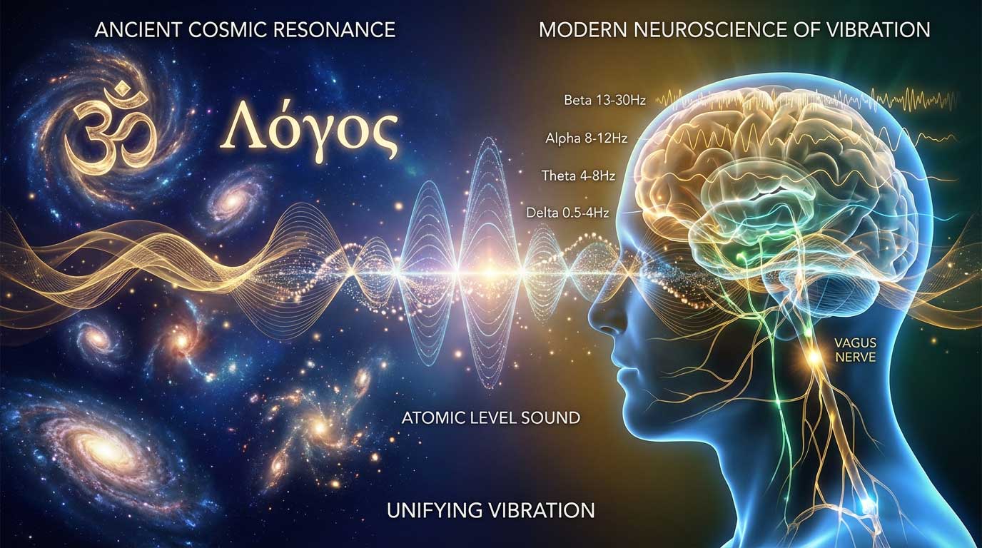 A split-composition image showing the dual nature of sound as creation force.