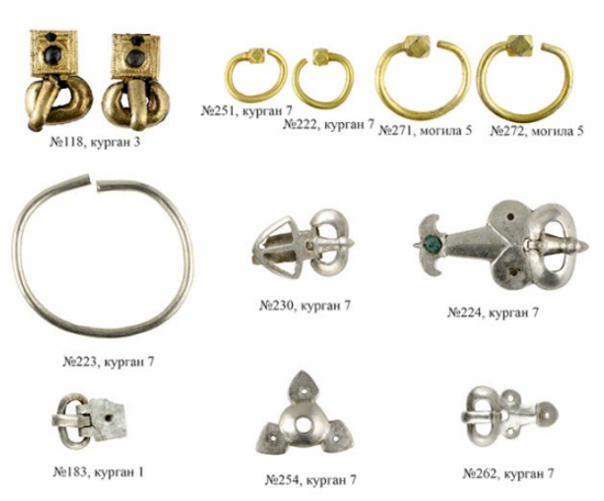 Costume elements and jewelry from 6th-century AD burial complexes at Mayrtup
