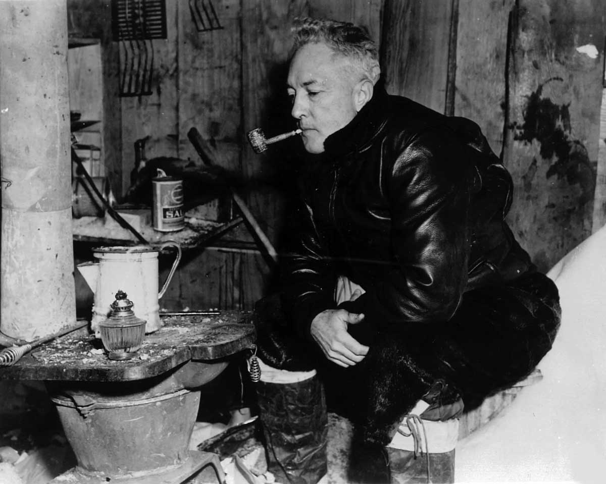 Rear Admiral Richard E. Byrd in Antarctica - the polar explorer whose classified 1947 diary described impossible temperate valleys, disc-shaped aircraft, and warnings from mysterious humanoid figures.
