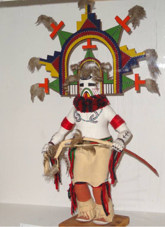 A beautiful kachina figure in Danforth Museum. Kachina may refer to anthropomorphic spirit beings, masked dancers who personify them or dolls that represent them. Pueblo Indians still invoke these beings, as their ancestors had since long before the Spanish arrived in Pueblo lands in 1540 and tried to eradicate their culture.