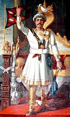 Portrait of king Prithvi Narayan Shah of Nepal.