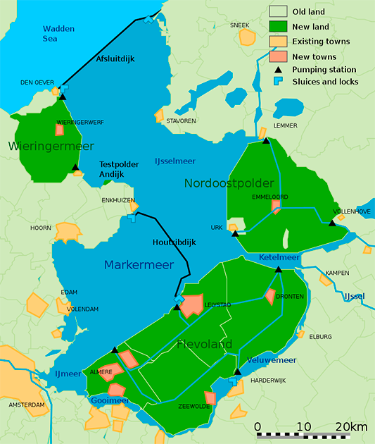 A map of the Zuiderzee works in the Netherlands. (Public Domain)