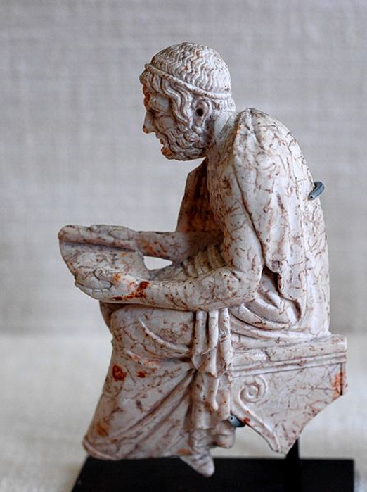 A marble relief of a poet, perhaps the playwright Sophocles.