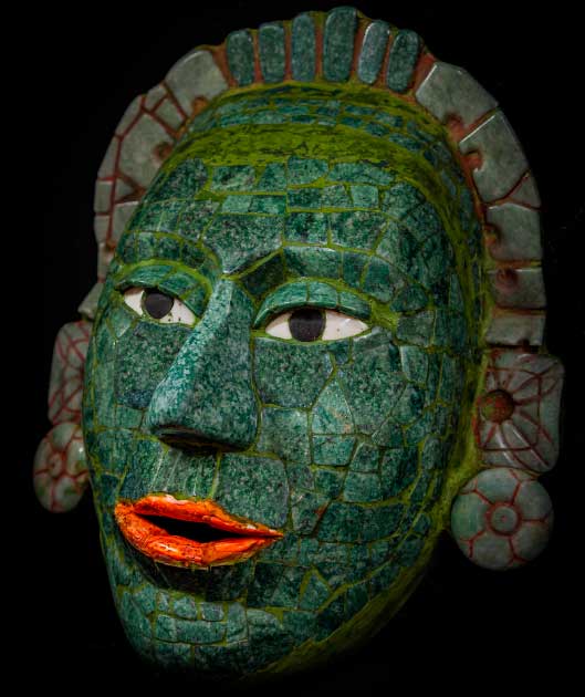 Jade mask, pre-Hispanic and pre-Columbian, Mexico. Source: Raul / Adobe Stock