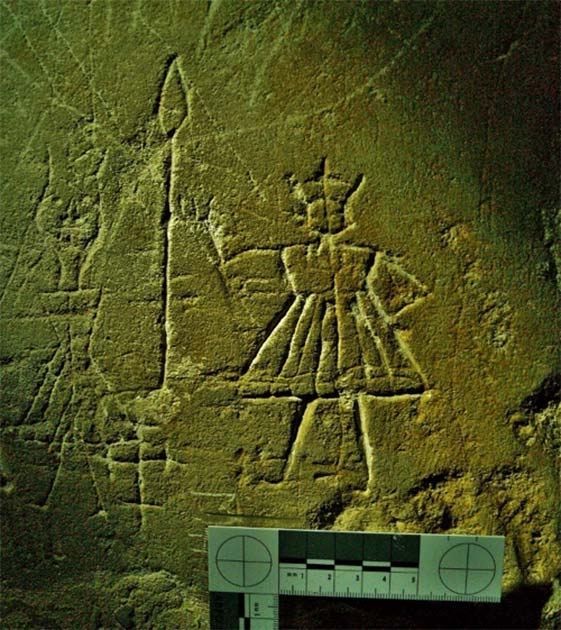 A medieval graffiti artwork etched into the walls of Cranwell Parish Church in Lincolnshire. (Lincolnshire Medieval Graffiti Project)