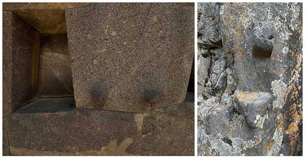Examples of knobs on megaliths (left) and on monoliths (right). (Image © Camile Sauvé)