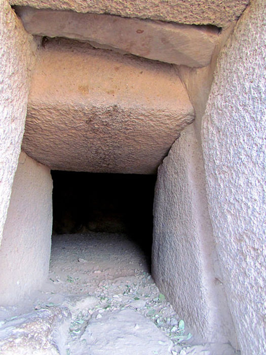 Entrance to chullpa, Sillustrani, Peru.