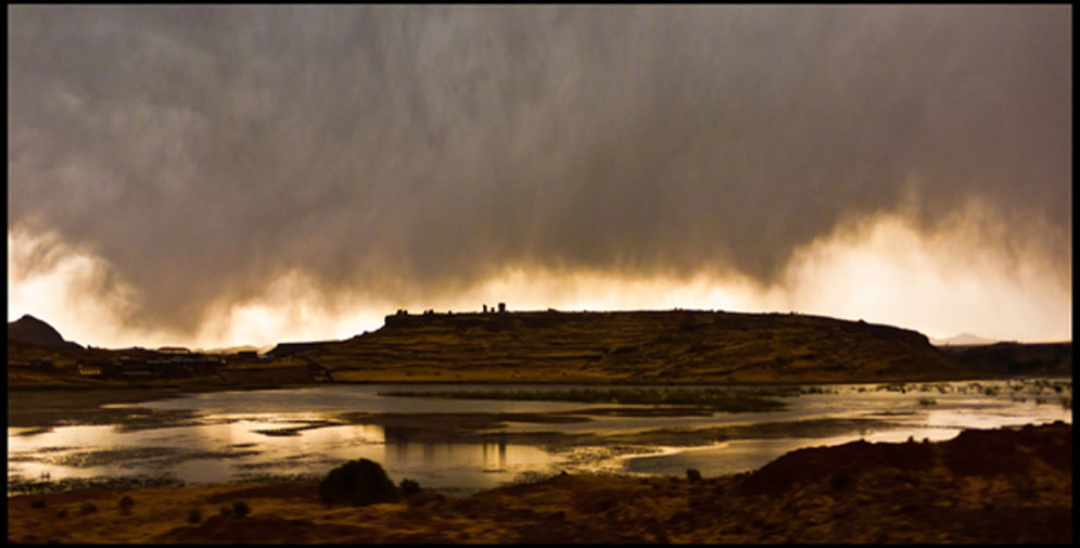 Panoramic view of the archaeological site of Sillustani, next to the Titicaca lake.