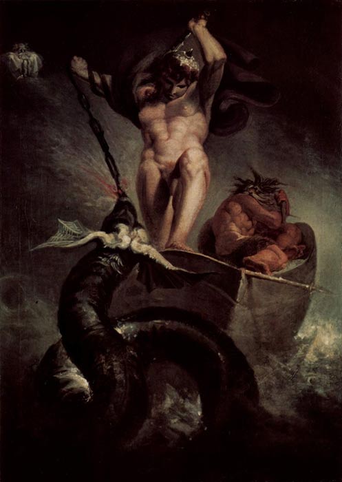 “Thor in Hymir's boat battling the Midgard Serpent", Jormungand. (1788)