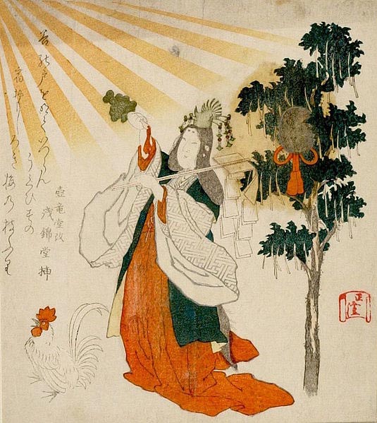 The Goddess Uzume with Rooster and Mirror