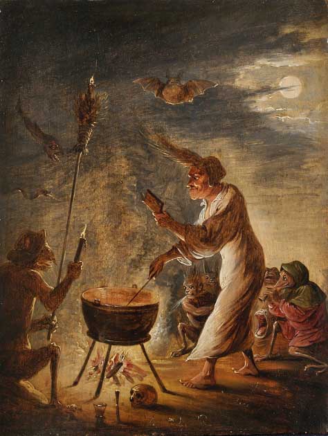 Una bruja revolviendo su caldero por David Teniers el Joven. (Dominio publico)