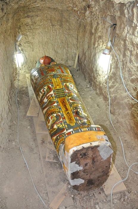 The newly-discovered mummy and sarcophagus in Luxor.