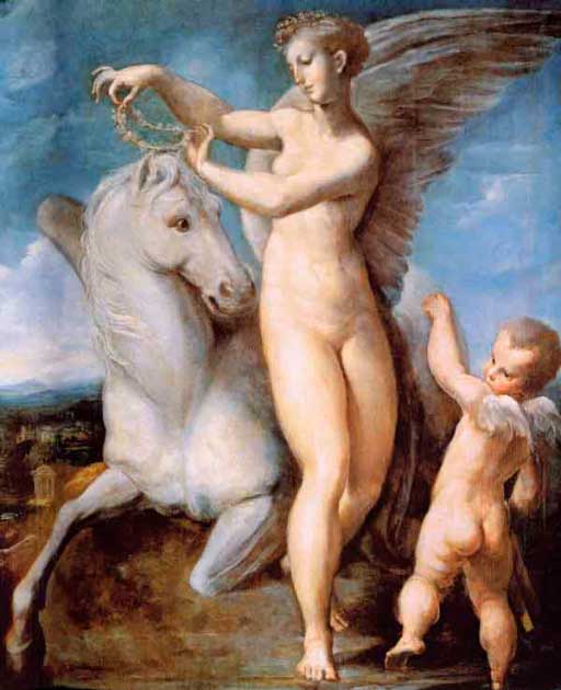 The parents of Chiron were the god Cronus and the nymph Philyra. 16th century oil painting by Parmigianino (Public Domain)