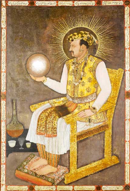 A six-foot high, life-size portrait of Mughal emperor Jahangir, considered to be one of the rarest and most desirable 17th century paintings ever to go for auction, 1617 (Public Domain)