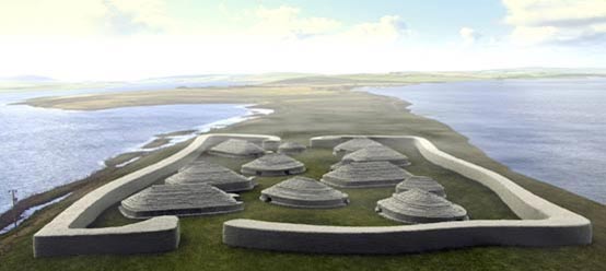 Reconstruction of the Ness of Brodgar Neolithic site