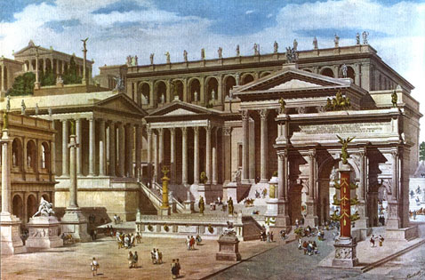 An artistic representation of the Roman forum