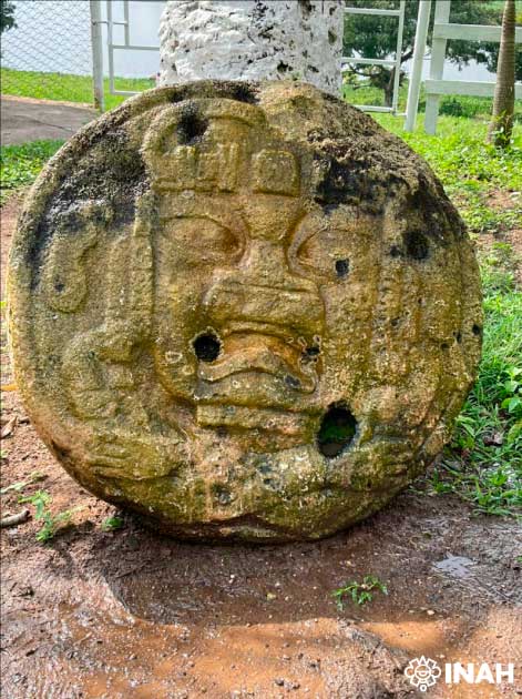 This is the second of the rare huge contortionist Olmec reliefs found in Tabasco province along the Usumacinta River on new farm land. (INAH)