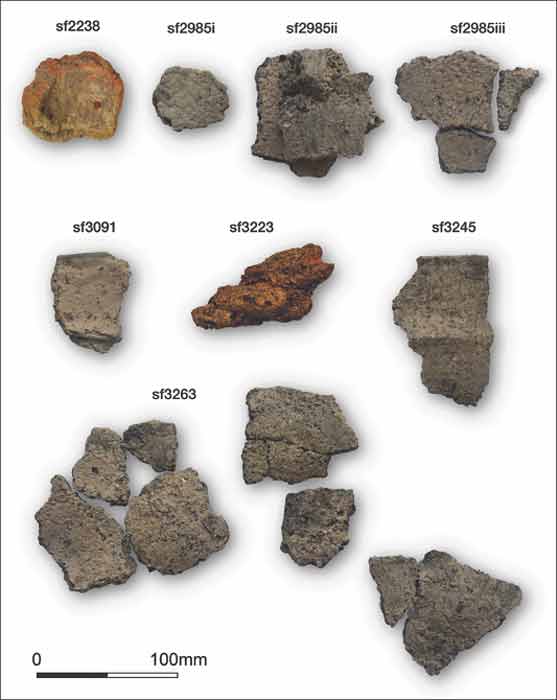 Image showing some of the sherds found at the ancient saltern in North Yorkshire. (S.J. Sherlock / Antiquity)