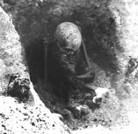 One of the skeletons found in the Sandvika sitting graves, Central Norway (Photo: NTNU Museum of Natural History and Archaeology, 1965-66)