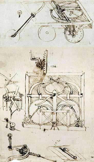Da Vinci’s sketch for a self-propelled cart, or driverless vehicle, as we might call it today (Public Domain)