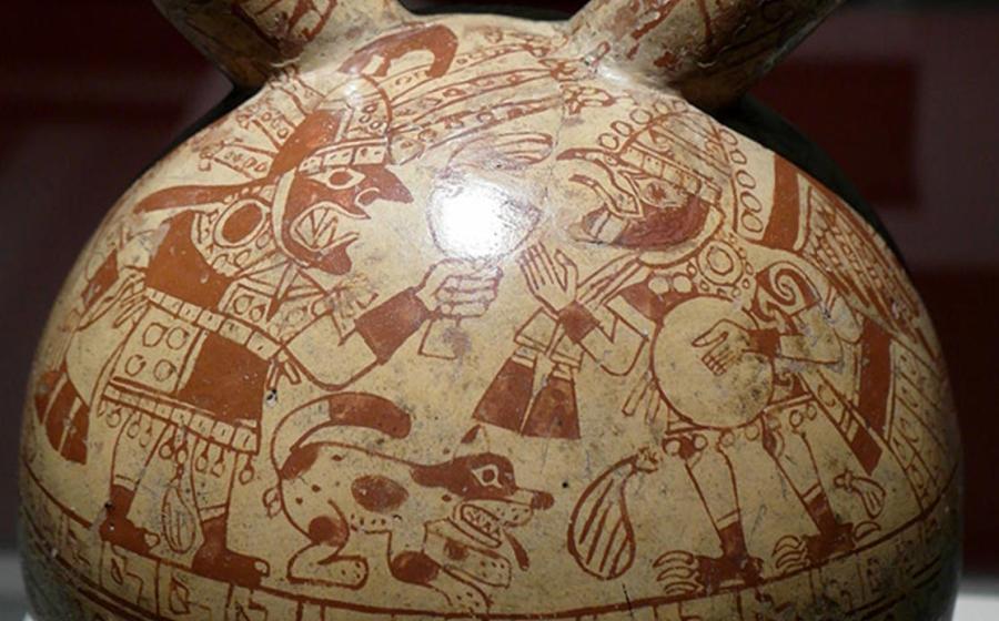 Detail of a Moche Sacrifice Ceremony depicted on a bottle.