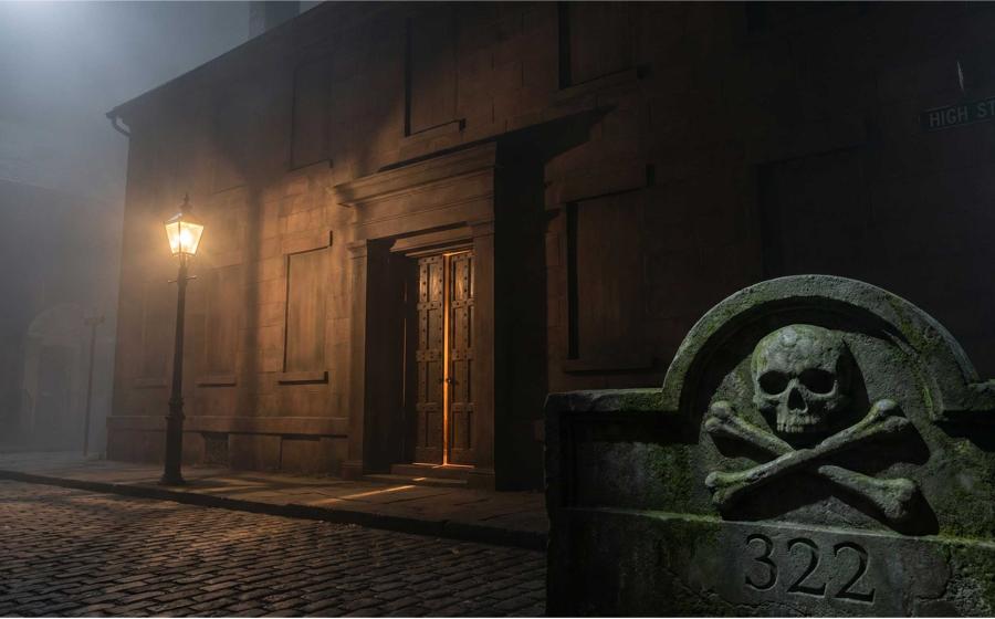 The Tomb, the windowless brownstone headquarters of Skull and Bones at Yale University.