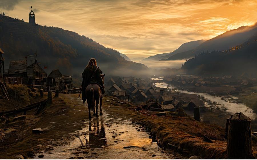 Viking entering a village, AI generated.