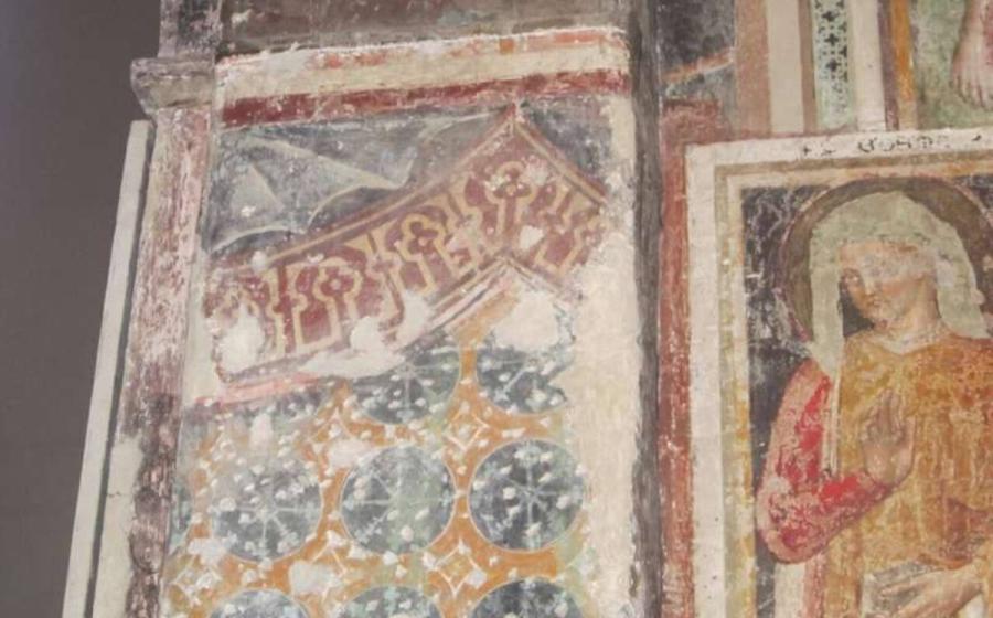 View of section of fresco that features the Islamic tent.