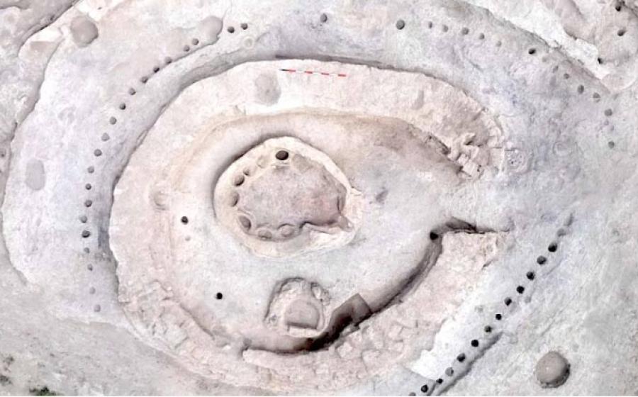 Aerial image of the partially excavated site at Tava-tepe, with the ritual table center	Source: GaRKAP/CAMNES