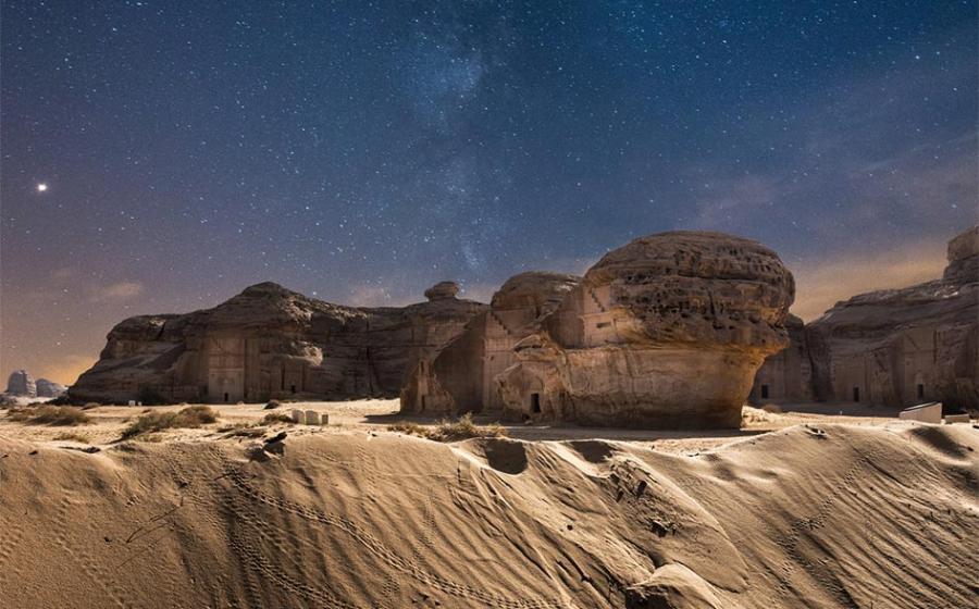 The ancient tombs at Al-Ula during night time.          Source: OMAR A.THIAB / Adobe stock