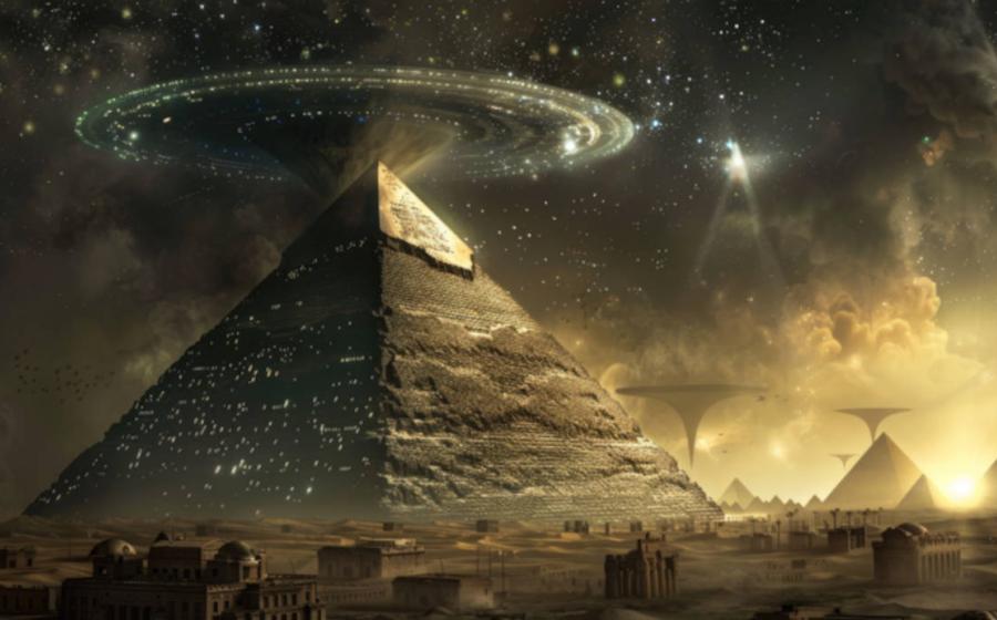 AI Depiction of Ancient Aliens Influencing Early Civilizations.