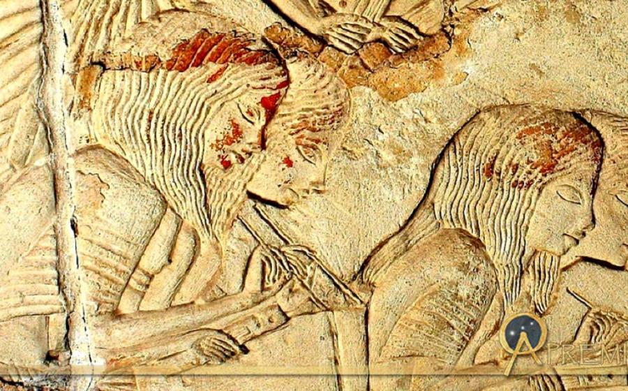On the Southern Part of the East Wall of Horemheb’s Saqqaran tomb, military scribes, magnificently represented, scrupulously record the details of long files of prisoners escorted by Egyptian soldiers (not in pic). This depiction is often speculated to represent women scribes.