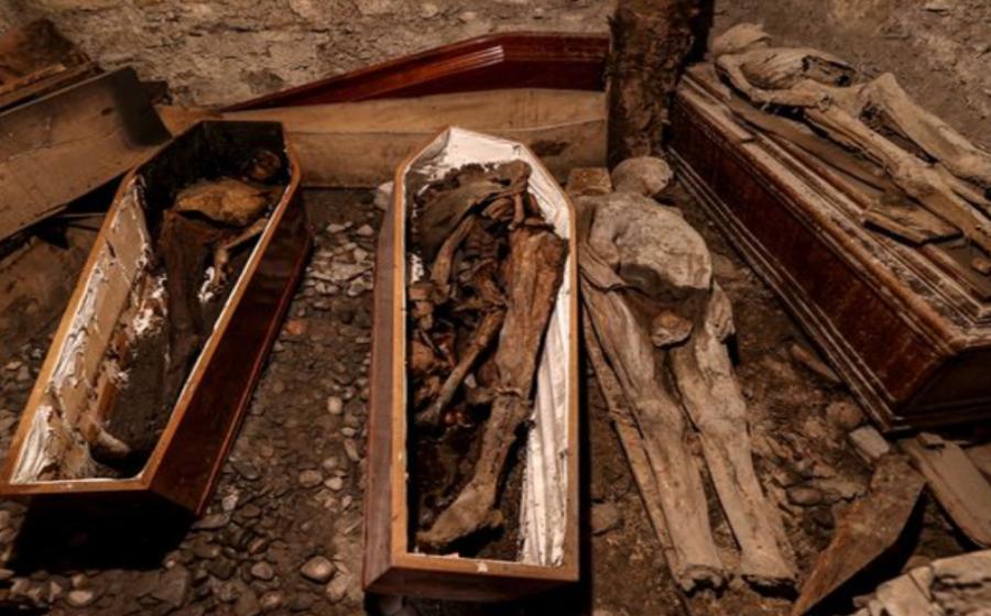  The mummies at St Michan that have been burned in the fire.