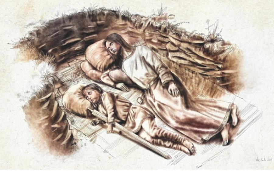 Artistic reconstruction of the Anglo-Saxon double burial at Cherington