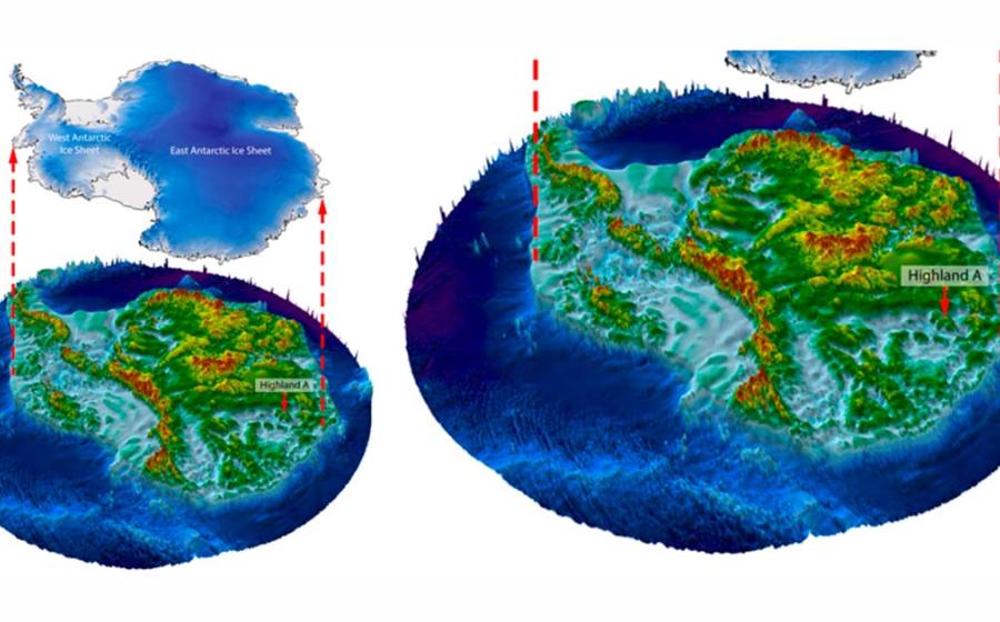 Graphic shows how the landscape of Antarctica would appear if the ice were lifted away. Source: Stewart Jamieson/Durham University 
