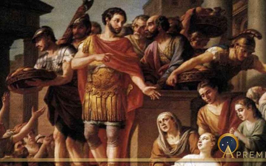 Marcus Aurelius Distributing Bread to the People, by Joseph-Marie Vien  (1765) Musée de Picardie (Public Domain)