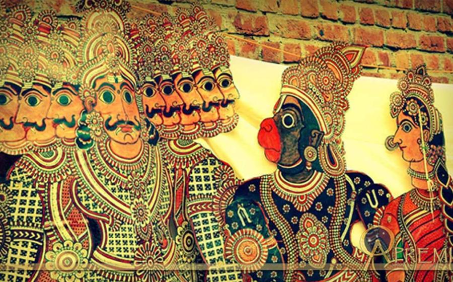 Hanuman and Ravana in Tholu Bommalata, the shadow puppet tradition of Andhra Pradesh, India.