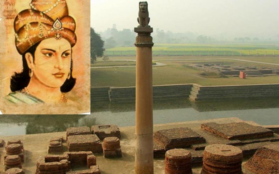 Ashoka the Great and an Ashoka Pillar at Tilaurakot, Lumbini, Nepal