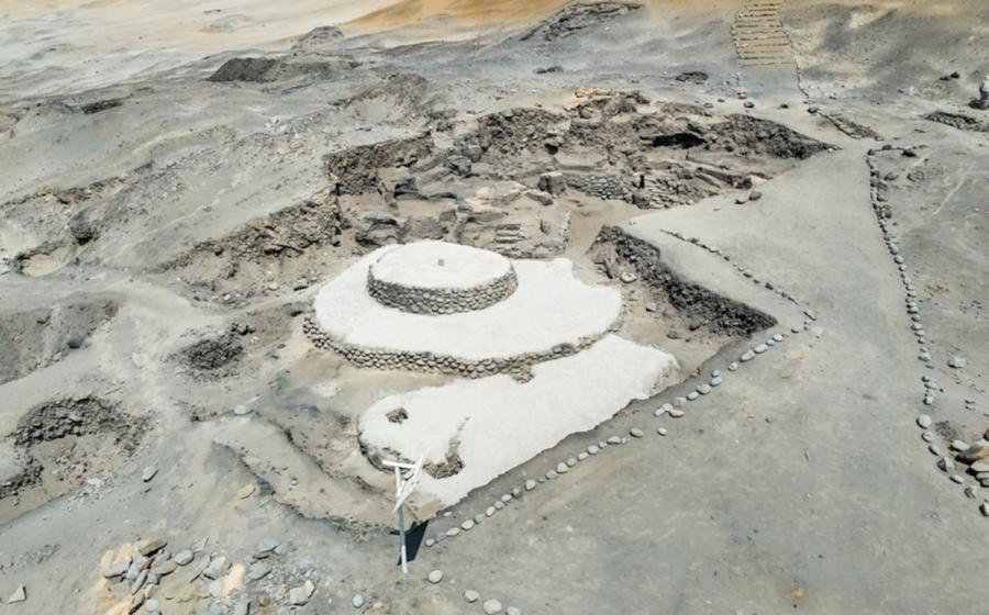 Aerial view of the Áspero archaeological site showing the newly discovered structure.